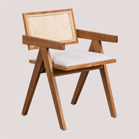 Pack de 4 sillas de comedor MELAKA tapizadas en tela y patas de madera