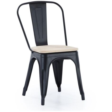 Pack de 4 sillas de comedor Tolix acabado negro/roble, 45 x 45 x 85 cm (ancho x largo x alto)