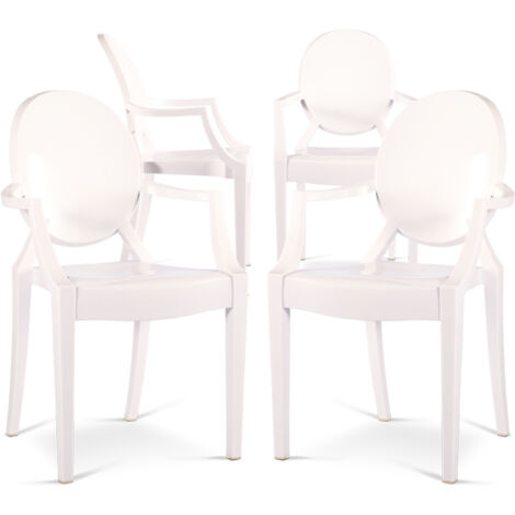 Pack de 4 Sillas de comedor Transparente - Diseño con Reposabrazos - Louis XIV