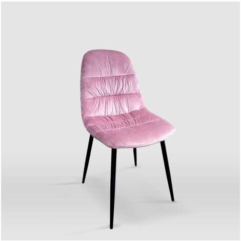 Pack de 4 sillas modelo WEI tapizadas en terciopelo rosa, 45cm(ancho ) 87cm(altura) 54.5cm(fondo)
