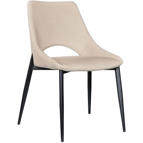 Pack de 4 sillas tapizadas color caramelo con patas de metal negro.
