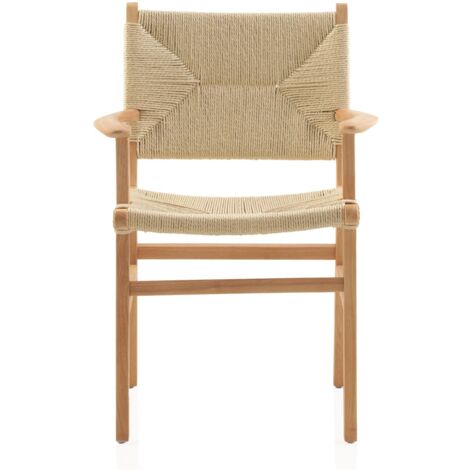 Pack de 4 sillones de madera de hevea con asiento y respaldo trenzados