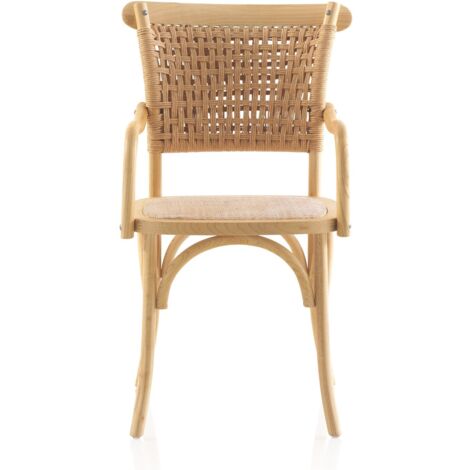 Pack de 4 sillones de madera de olmo con asiento y respaldo trenzados.