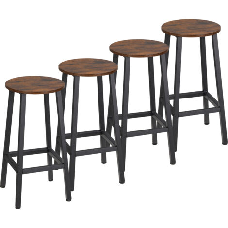 Pack de 4 taburetes altos de cocina altura 65 cm taburetes de bar sillas de bar con patas de acero y reposapiés carga 75 kg marrón rústico y negro