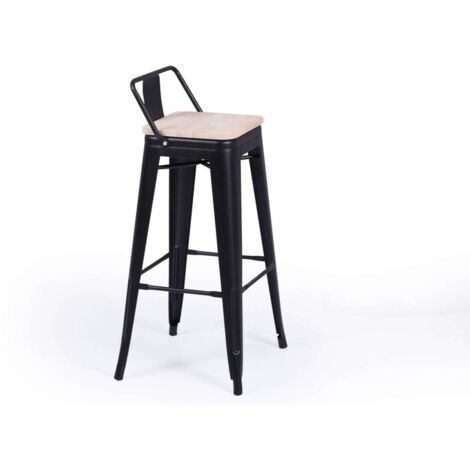 Pack de 4 taburetes Tolix AD con respaldo acabado negro y asiento madera. 93 cm(alto)42,5 cm(ancho)43,5 cm(fondo)