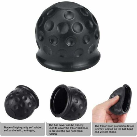 Pack de 4 tapas de goma para bola de remolque - Negras - Para coches, SUV, camiones, vehículos comerciales, remolques y barcos - KZQ
