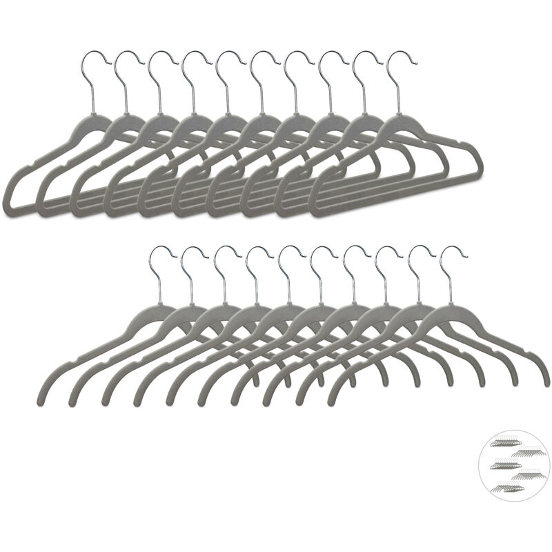 

Pack de 40 Perchas Ropa Antideslizantes, Camisas y Pantalones, Gancho giratorio, Terciopelo y Hierro, Gris