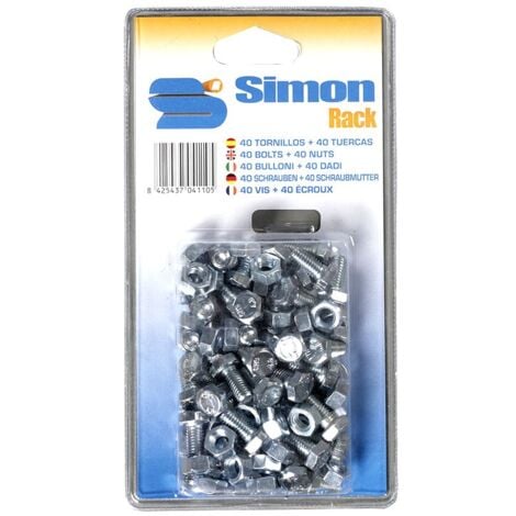 Pack de 40 tornillos cincados (8.8) y 40 tuercas para estanterías metálicas SIMONRACK