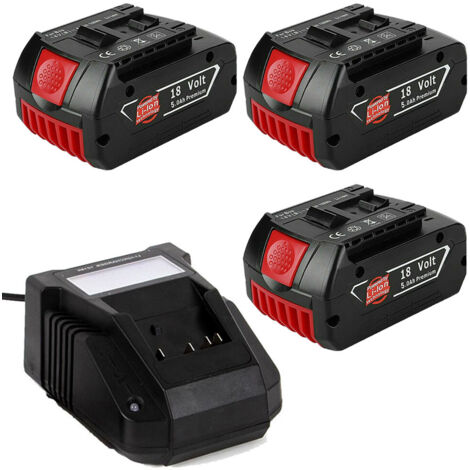 (pack de 4)3X Batterie pour BOSCH & Chargeur AL1820CV 18V Lithium Ion compatible BAT609G BAT609, BAT618, BAT618G, BAT610G 260736092, 260736236, BAT619G, BAT619, 2607336169, BAT609G, 260736170, 2607336