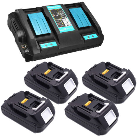 (pack de 5) 4X Batterie 14.4V 1500mAh Pour Makita BL1430 BL1415N BL1415 BL1440B BL1450B+ Chargeur à deux ports 4A DC18RD 18V 14,4V pour Makita 14,4V DC14SA DC18RA DC18RC DC18SC DC18SE DC18SD