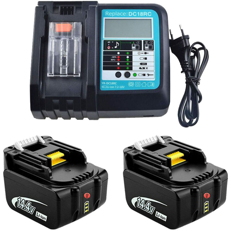 Powerwings - pack de 3) 2X Batterie 14.4V 5000mAh Pour Makita BL1430 BL1415N BL1415 BL1440B BL1450B+ Chargeur DC18RC 18V 14,4V pour Makita 14,4V