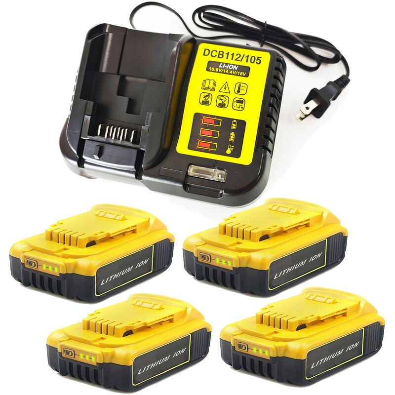 Powerwings - pack de 5) 4X Batterie pour dewalt DCB184 DCB184B-XJ DCB180 DCB181 DCB182 DCB183 DCB185 18V xr Power Tool Battery 18V-20V 2,0Ah Lithium