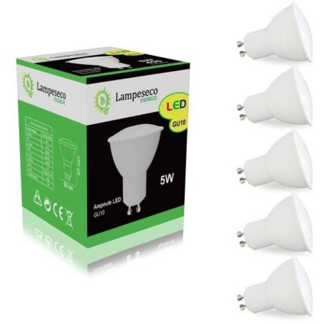Pack de 5 Ampoules Led GU10 5W Blanc Froid 120°