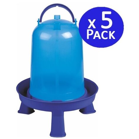 Pack de 5 Bebederos para Gallinas 8 Litros  32x37 cm  Plástico Resistente  Ideal para Terreno o Colgar  Con Patas  Azul