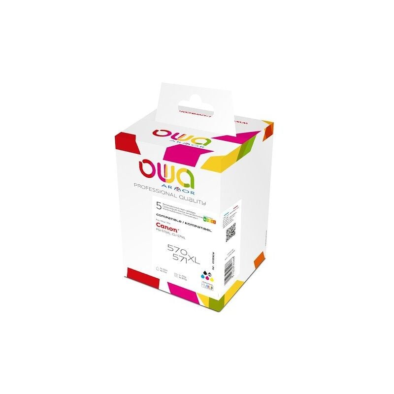 Armor - Pack de 5 cartouches d'encre remanufacturées owa - haute capacité - Noir Noir Photo Cyan Magenta Jaune - pour canon PGi-570XL b, CLi-571XL