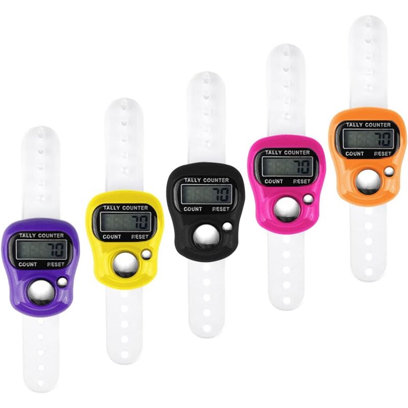 Tigrezy - Pack de 5 Compteurs de Doigts, Compteur de Doigts Clicker Compteur de Lignes Mini Compteur de Mains, Affichage lcd à 5 Chiffres pour