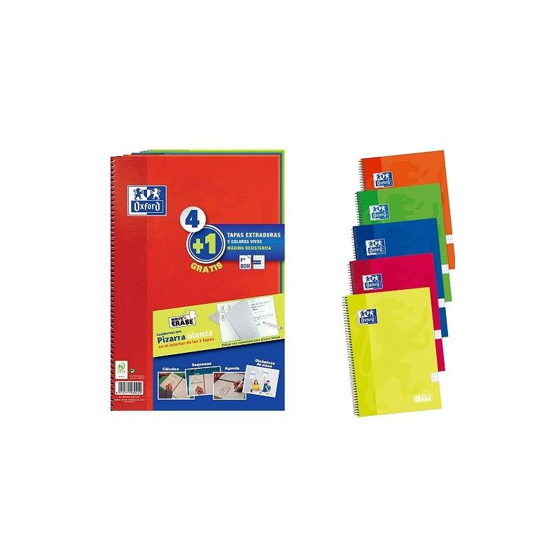 

Pack de 5 Cuadernos Tapa extradura F 80 hoja Multicolor - Oxford