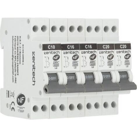 Pack de 5 disjoncteurs 1x10A + 2x16A + 2x20A - Zenitech