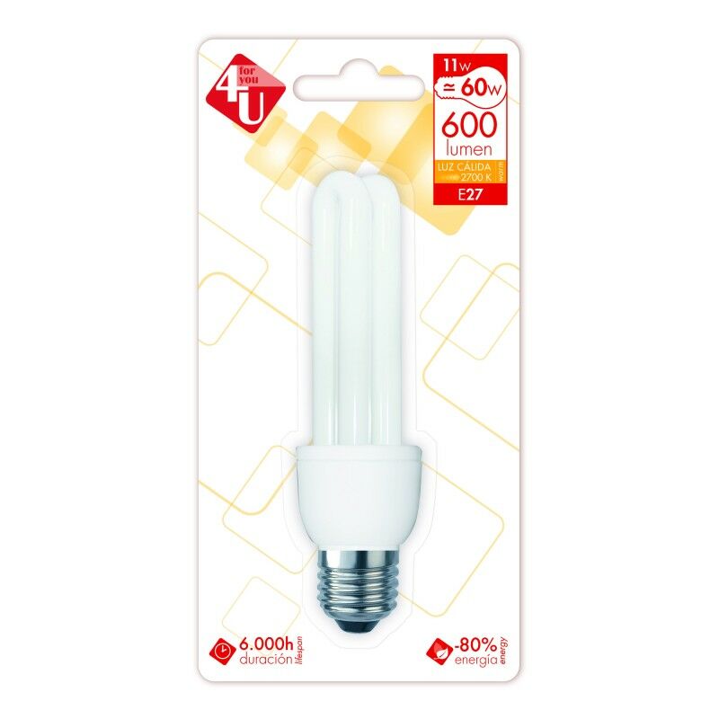 

Pack de 5 4U Lighting -Bombilla Bajo Consumo Stick T3 11W E27 600 Lúmenes 2.700K - Garza