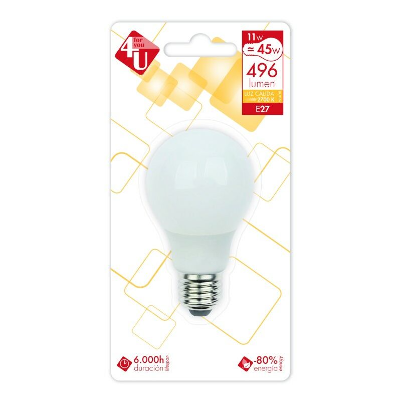 

Pack de 5 4U Lighting - Bombilla ECO Esférica T2 11W E27 496 Lúmenes 2.700K - Garza