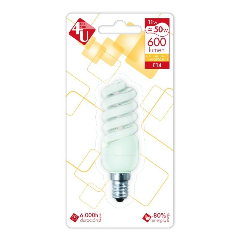 

Pack de 5 4U Lighting - Bombilla ECO ESP. T2 11W E14 600 Lúmenes 27K - Garza