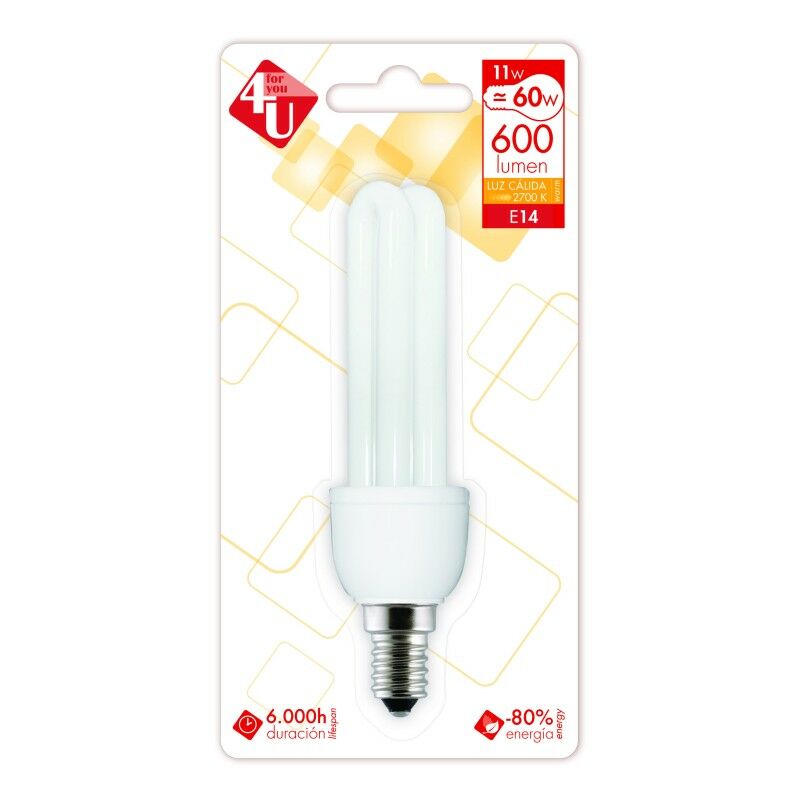 

Pack de 5 4U Lighting - Bombilla Fluorescente T3 11W E14 600 lúmenes 2700K - Garza