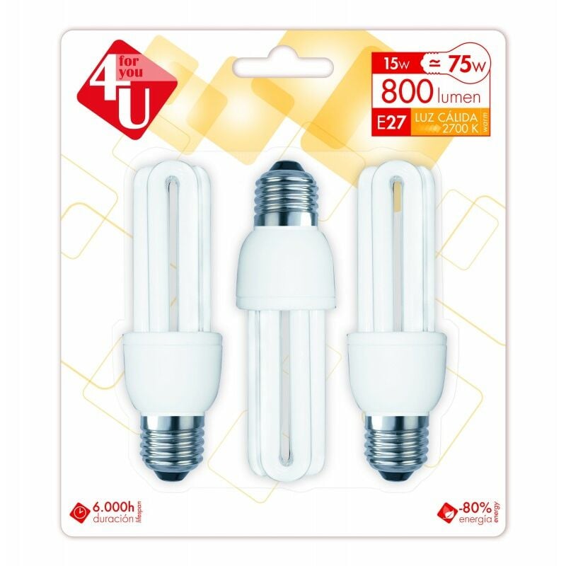 

Pack de 5 4U Lighting - Bombilla Stick T3 15W E27 800 lúmenes 2.700K - Garza
