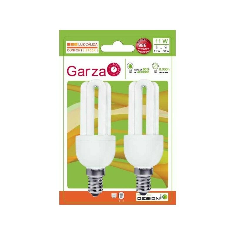 

Pack de 5 Lighting - Blister de 2 Bombillas Stick T3 11W E14 550 Lúmenes 2.700K - Garza