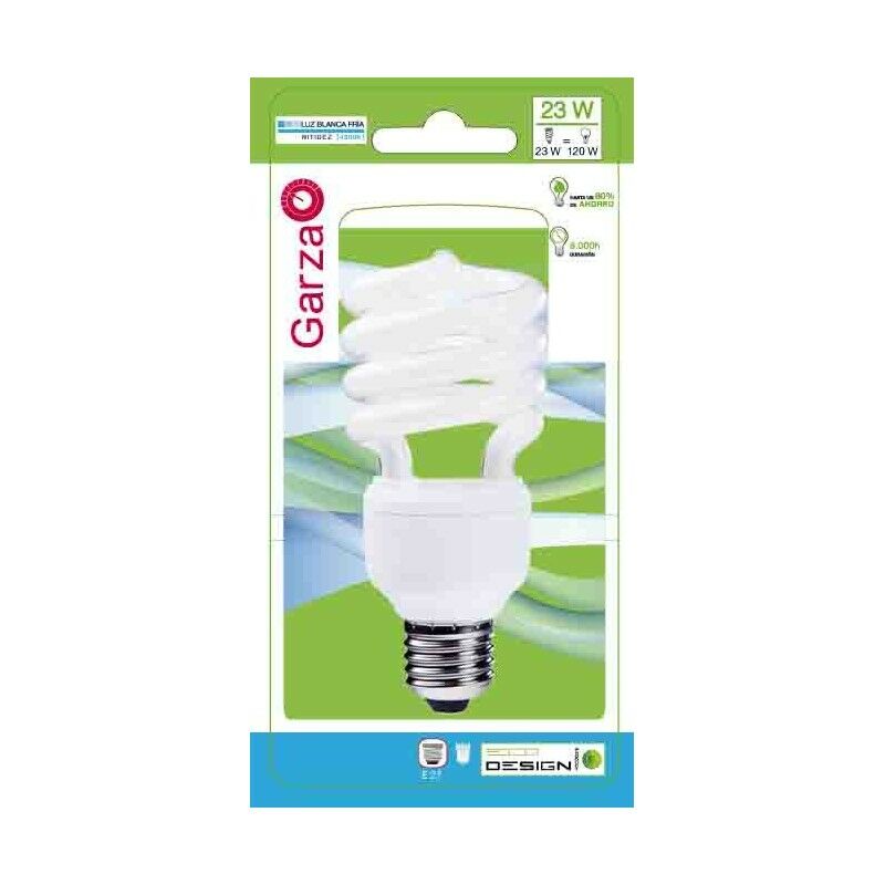 

Pack de 5 Lighting Bombilla Fluorescente Espiral Luz Fría T3 23WE27 1380 Lúmen 4000K - Garza
