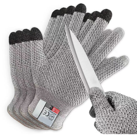 Pack de 5 guantes resistentes al corte, EN388 Nivel 5, guantes resistentes al corte, guantes resistentes al corte, aptos para alimentos, color gris