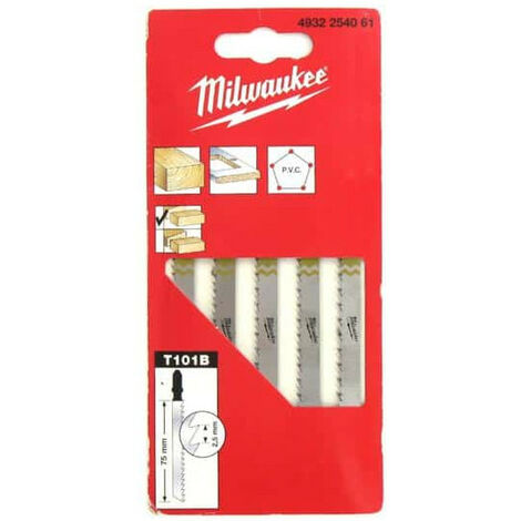Pack de 5 lames scie sauteuse MILWAUKEE bois/PVC 75 mm denture de 2,5 mm 4932254061