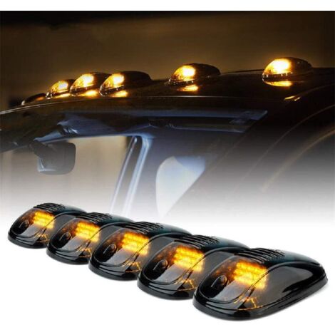 Pack de 5 Luces de Señalización para Techo de Coche o Camión 12 LED Luz Ámbar Impermeable y Óptica Negra Ahumada