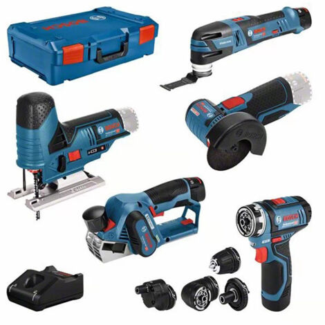 Pack de 5 outils sans-fil (GST + GOP + GSA + GSR + GKS) + 3 batteries 3Ah + chargeur + coffret L-BOXX - BOSCH - 0615A0017C