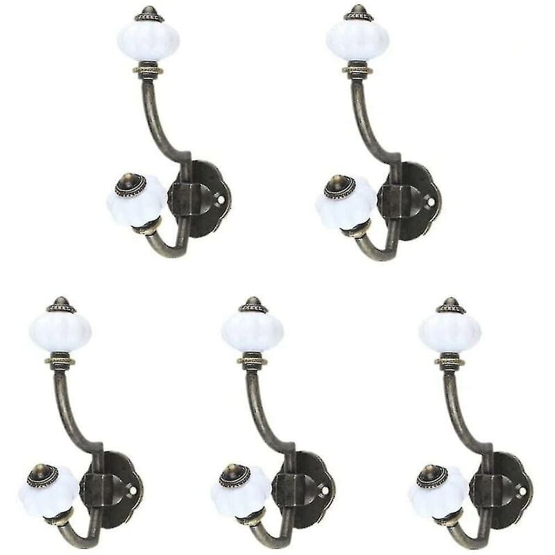 SNQ - Pack de 5 patères en céramique bronze rétro, crochets muraux de style pastoral
