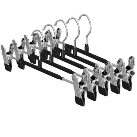 Pack de 5 perchas con pinza para pantalón de acero inoxidable revestido de plástico negro, antideslizante, para pantalones y faldas, uso doméstico