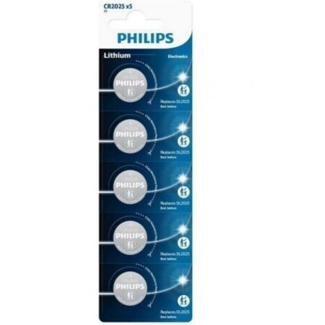 Pack de 5 Pilas Philips CR2025P5 01B Lithium 3V Precisión Larga Duración Oferta exclusiva