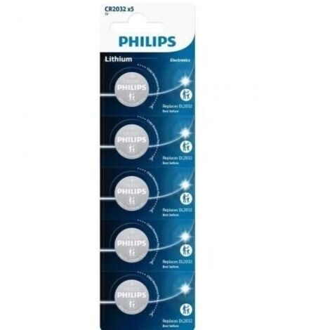 Pack de 5 Pilas Philips CR2032P5 01B Lithium 3V Duración Larga Precisión  Oferta exclusiva