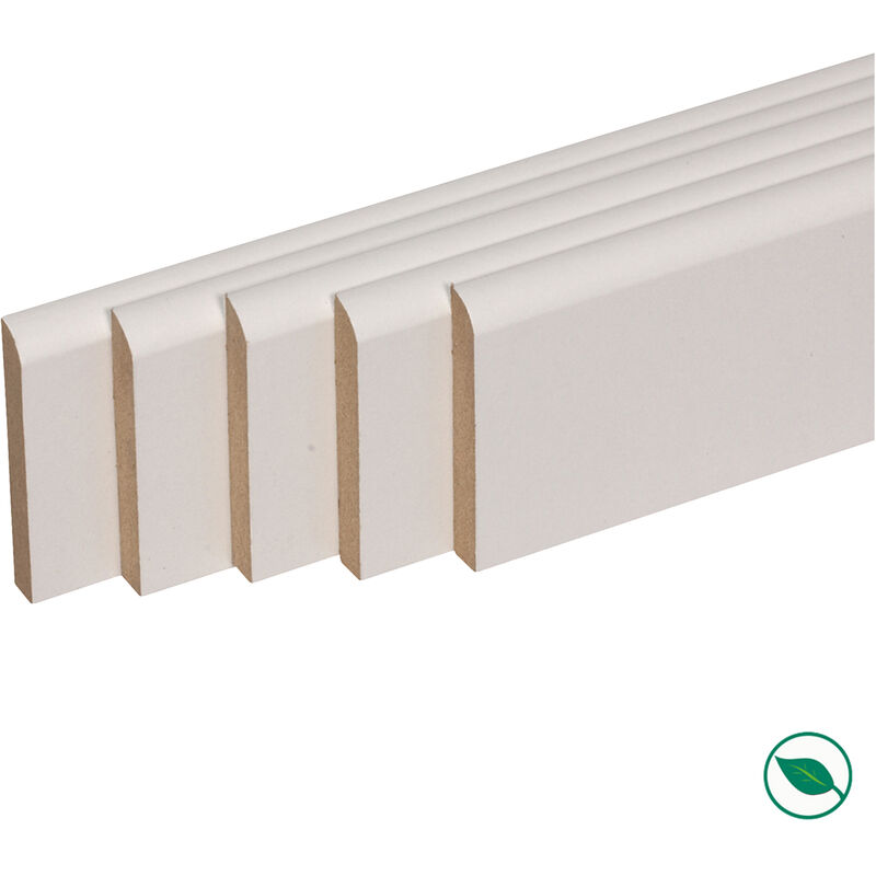Pack de 5 plinthes bord arrondi mdf revêtues blanc 2000 x 95 x 9 mm pefc 70%
