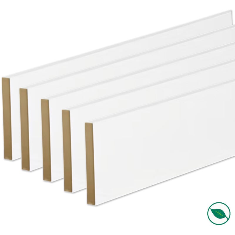 Forestea - Pack de 5 plinthes bord carré mdf revêtues blanc 2200 x 96 x 9 mm pefc 70%