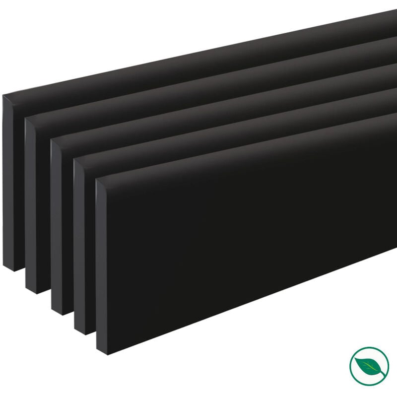 Pack de 5 plinthes bord carré mdf Revêtues noir brillant 2200 x 68 x 9 mm pefc 70%