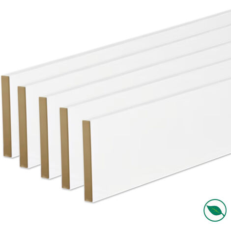 Pack de 5 plinthes bord carré MDF revêtues blanc 2200 x 68 x 9 mm PEFC 70%