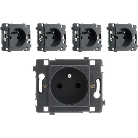 Pack de 5 prises 16A 2+T nu noir – Norme NF – Pour installations électriques – Finitions soignées et ergonomiques – Clarys