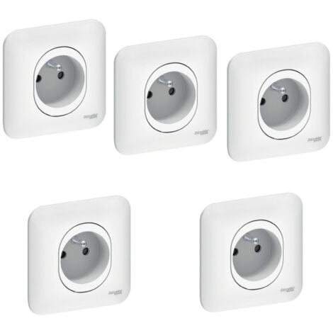 SCHNEIDER ELECTRIC Pack de 5 prises 2P+T 16A encastré blanche connexion auto complete avec plaque fixation vis/griffes OVALIS