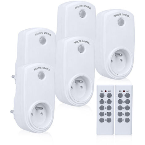Pack de 5 Prises Radiocommandées avec 2 Télécommandes, Set de Prises Intelligentes, Prises Télécommandées, Prise Basse Consommation pour Décoration de Fêtes, Décorations de Noël, électroménager H661