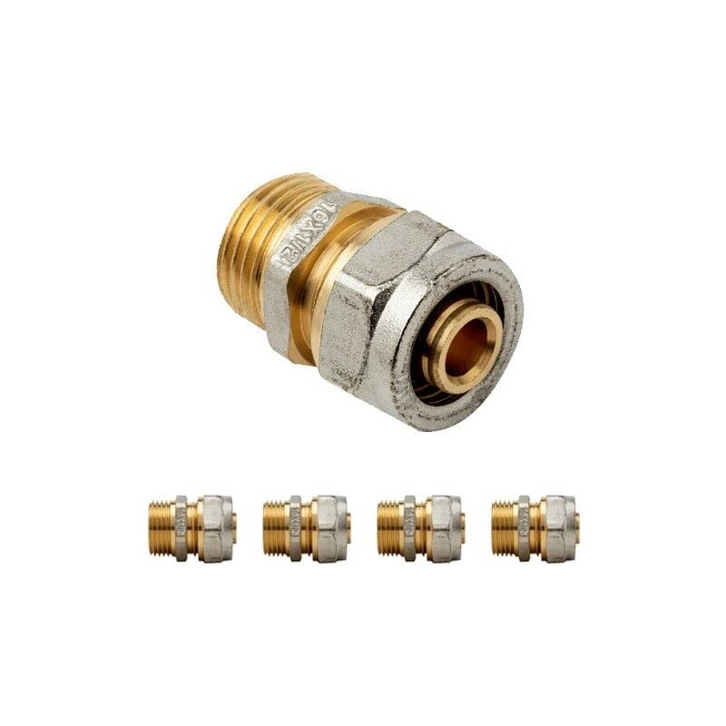 Lot de 5 Raccord mâle 3/4'' pour tube de compression multicouche 25 mm, sans machine à sertir, gris