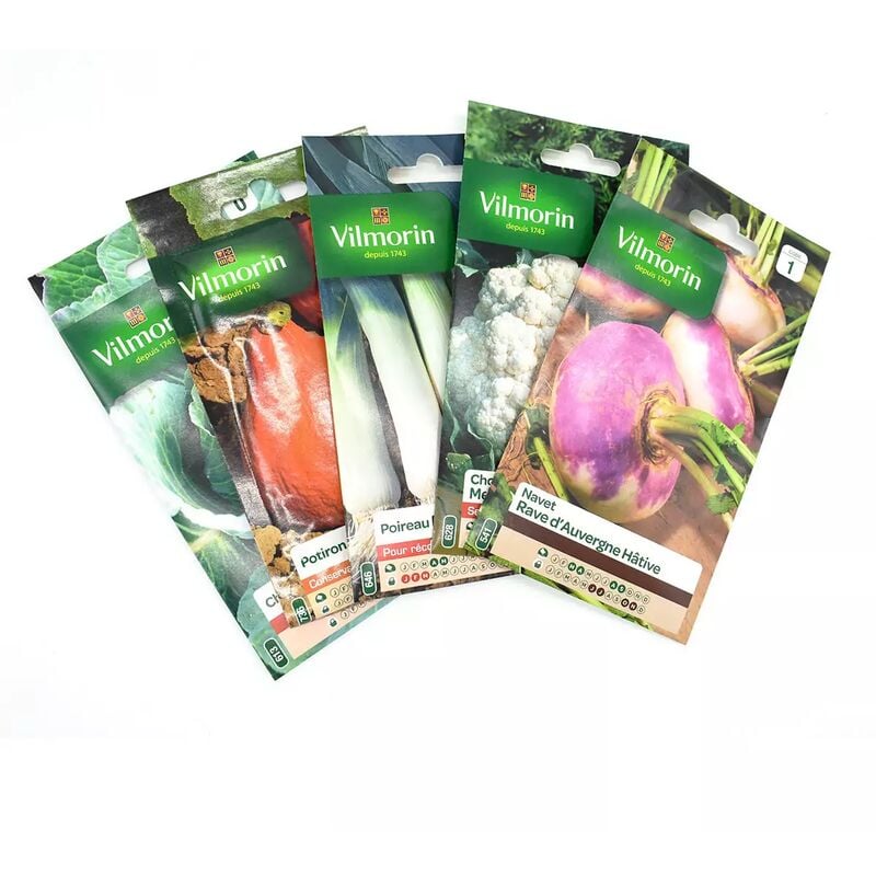 Pack de 5 sachets de graines légumes d'hiver : navet - chou fleur- poireau - potimarron - chou