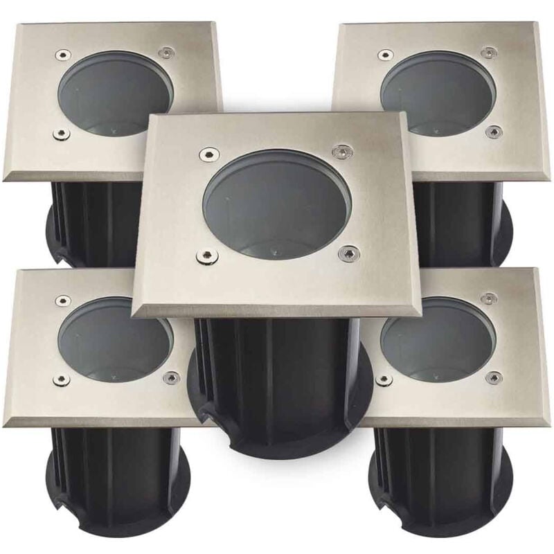 Pack de 5 Supports Spots Encastrables Sol GU5.3 DC12V Étanche IP67 Carré - perçage 98mm Diffuseur Transparent