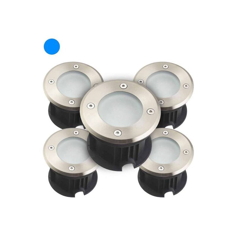 Pack de 5 Supports Spots Encastrables Sol Bleu 2W 110lm AC220-240V Étanche IP67 Rond - perçage 85mm Diffuseur Dépoli