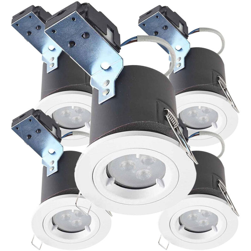 Pack de 5 Supports Spots Encastrable Faux Plafond GU10 AC220-240V Blanc Rond IP20 - perçage 68mm