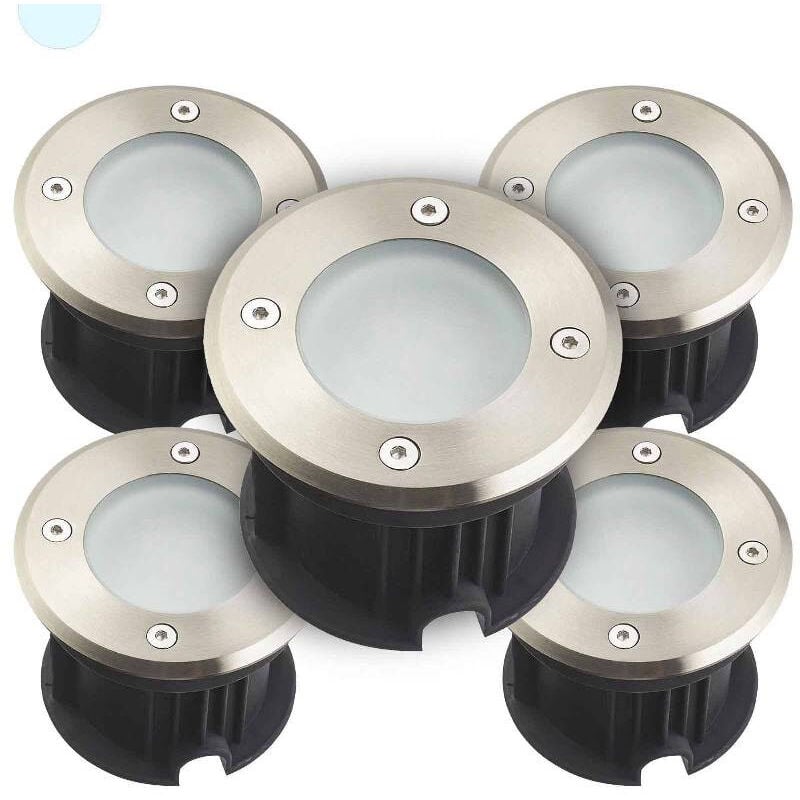 Pack de 5 Spots Encastrables Sol Blanc du Jour 6500K DC12V 2W 110lm Étanche IP67 Rond - perçage 85mm Diffuseur Dépoli